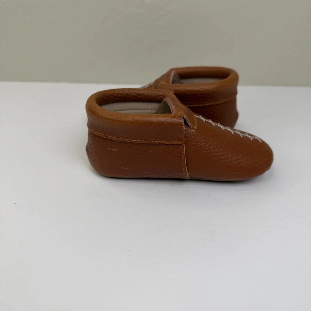 Monkey Feet Brown Baby Leather Slip-on Moccasin Shoes Size 12-18 Months